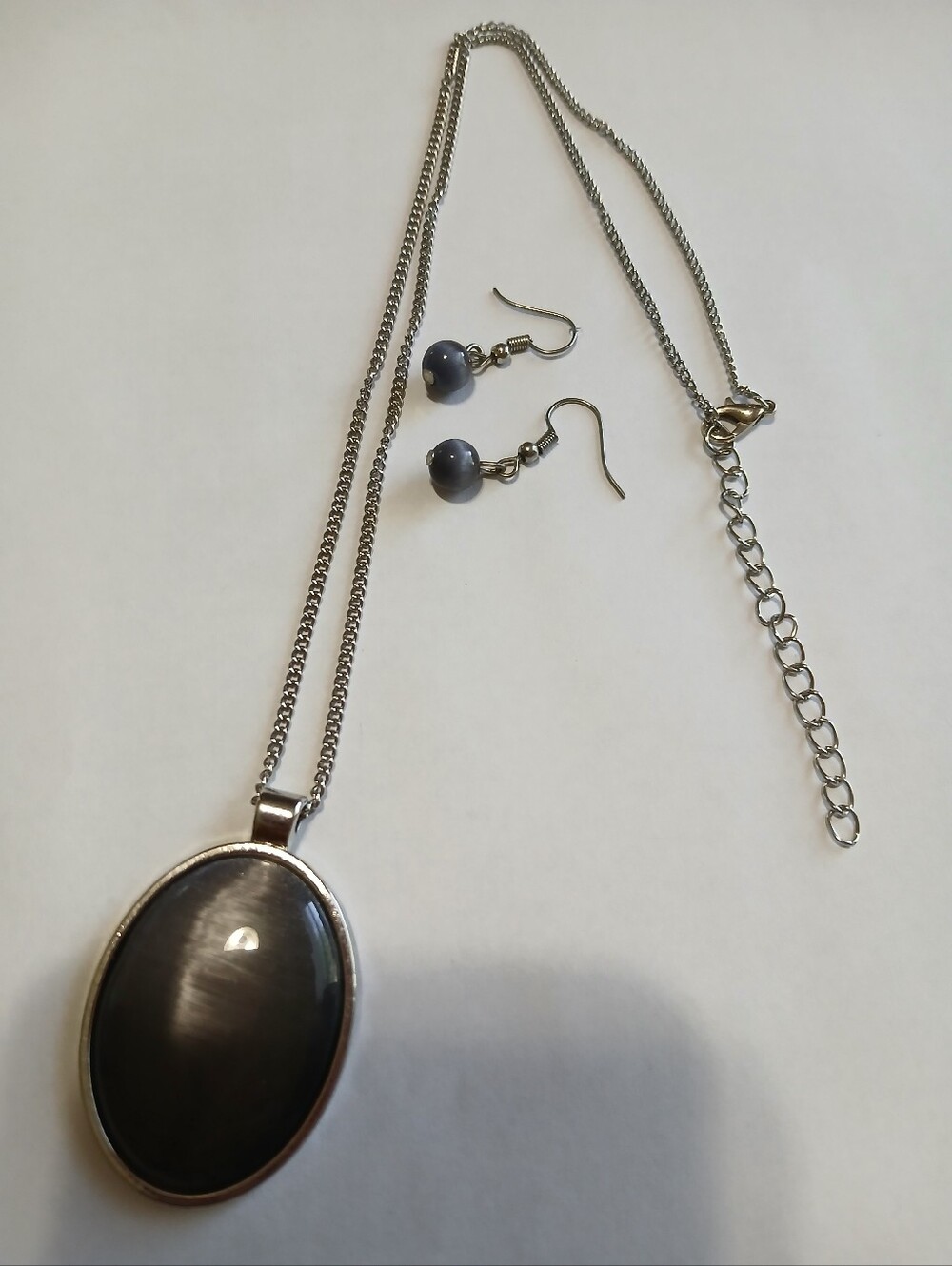 Paparazzi-Gray Oval Moonstone Pendant Necklace with Matching Earrings
